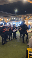 Historical string ensemble performs at a lively nighttime outdoor event in Arica