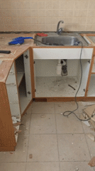 Kitchen renovation underway in Bat Yam shows dismantled sink area
