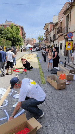 Community Creates Floral Street Carpet in Ripollet Spain
