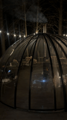 Nighttime footage shows outdoor entertainment area at Russian sanatorium