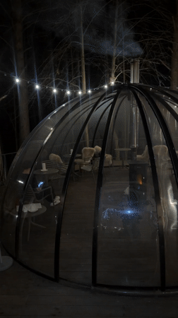 Nighttime footage shows outdoor entertainment area at Russian sanatorium