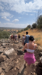 Hiking and drone flying at a Golan Heights waterfall gorge