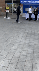 Temporary police station operates on Barcelona street amid pedestrian traffic