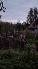 Garden work and dusk light in a Russian village