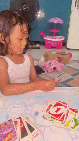UNO game at home in Gelam, Indonesia