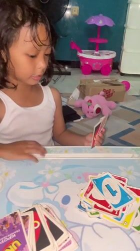 UNO game at home in Gelam, Indonesia