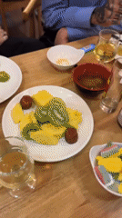 Birthday dinner celebration with friends at Paris restaurant