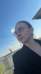 Woman in pink sunglasses photographed multiple times in Chaikovsky
