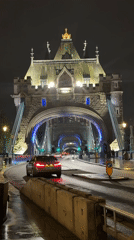 Tower Bridge area documented during rainy London evening