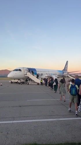 Evening flight departure from Podgorica Airport, Montenegro
