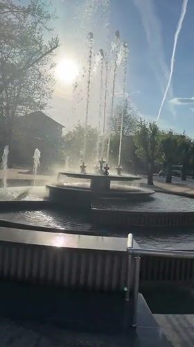Backlit fountain captured on video in Varshets, Bulgaria