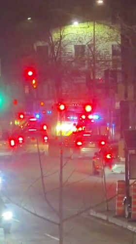 Emergency vehicles respond to nighttime incident in Montreal