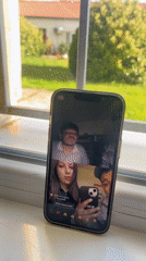 Person documents video chat session on windowsill in Bulgaria