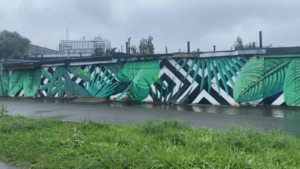 Wet morning stroll through a Kazan park and plaza