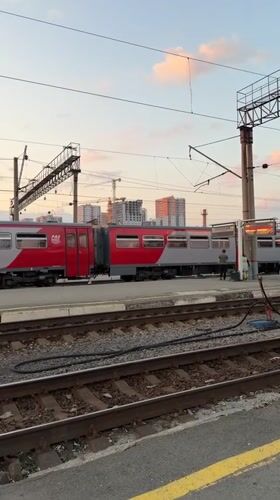Russian Railways train at Yekaterinburg station during sunset
