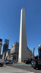 Clear skies frame Buenos Aires' iconic Obelisco on sunny afternoon