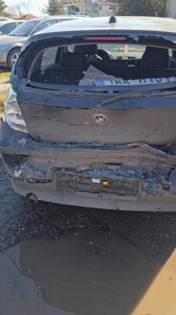Blue BMW sustains heavy rear damage in Yambol, Bulgaria