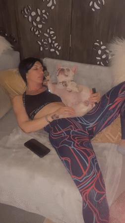 London woman enjoys quiet evening at home with pets