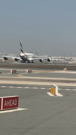 Emirates A380 lands at Dubai International Airport