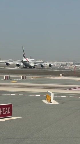 Emirates A380 lands at Dubai International Airport