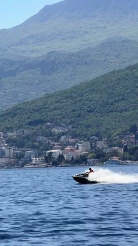 Jet skier rides across waters near Rijeka, Croatia
