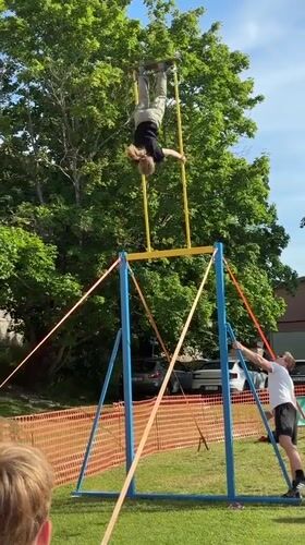 Aerial acrobatics on a swing set in Haapsalu, Estonia