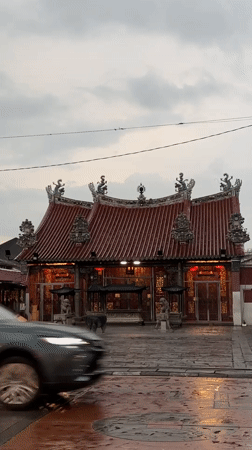 Chinese temple and rainy streets in George Town, Penang