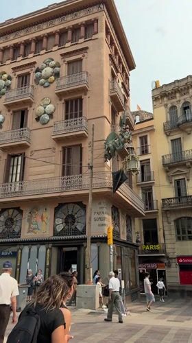 Modernista facades and a green dragon in Barcelona