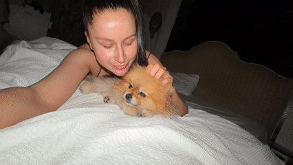 Woman photographed with pet dog in Khimki residence
