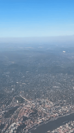 Aerial view of Budapest captured from airplane window