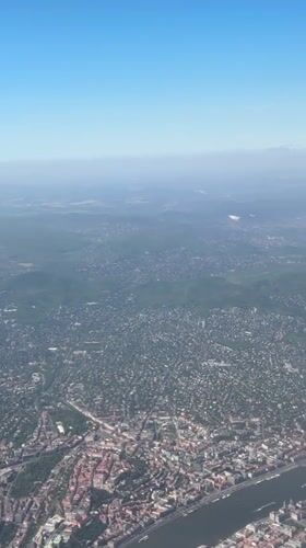 Aerial view of Budapest captured from airplane window