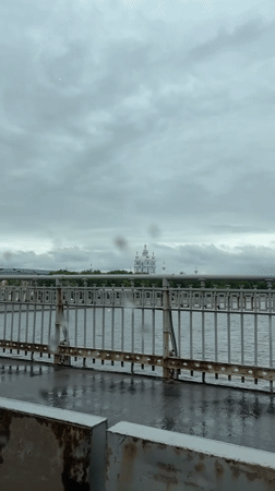 Rainy day drive through Saint Petersburg waterfront captured