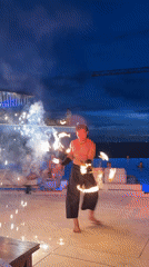 Poolside fire show and DJ night in Karon, Thailand