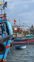 Colorful fishing fleet docked in Nha Trang harbor