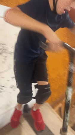 Indoor skatepark session with scooter tricks and hangout moments