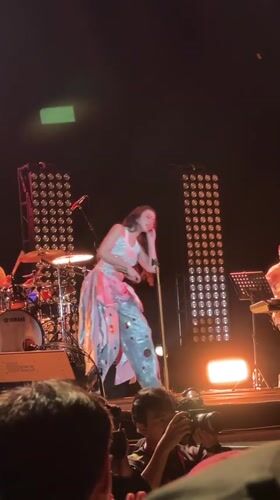 Female singer performs live concert in Salembaran, Indonesia