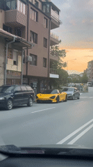 Yellow McLaren 720S spotted parked in Blagoevgrad at sunset