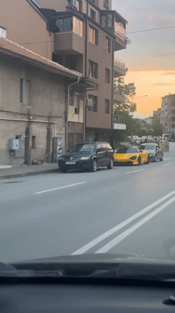 Yellow McLaren 720S spotted parked in Blagoevgrad at sunset
