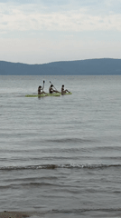 Water sports and tubing on a calm Russian lake