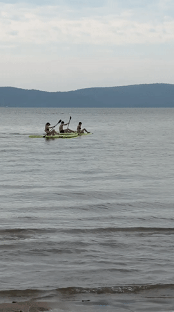 Water sports and tubing on a calm Russian lake