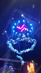 Aerial acrobats perform suspended choreography at Buenos Aires event