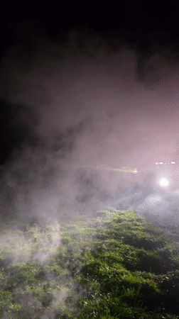 Vehicle surrounded by white smoke in Yambol, Bulgaria