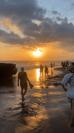 Sunset watchers gather on North Kuta beach