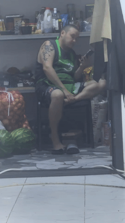Casual break in a small kitchen or storage space, Kazakhstan