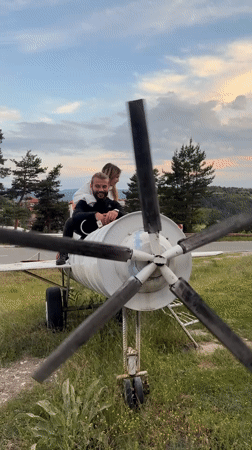 Grounded plane and floral heart sculpture in Sveta Petka