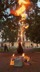 Fire spinning session in Saint Petersburg's historic center