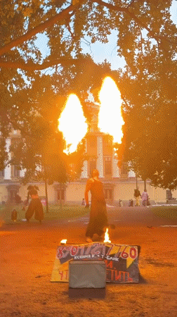 Fire spinning session in Saint Petersburg's historic center