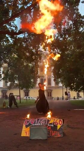 Fire spinning session in Saint Petersburg's historic center