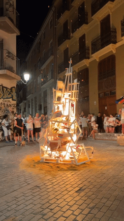 Street bonfire and nighttime festivities in València