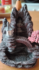 Backflow incense burner filmed up close in a Kyiv home